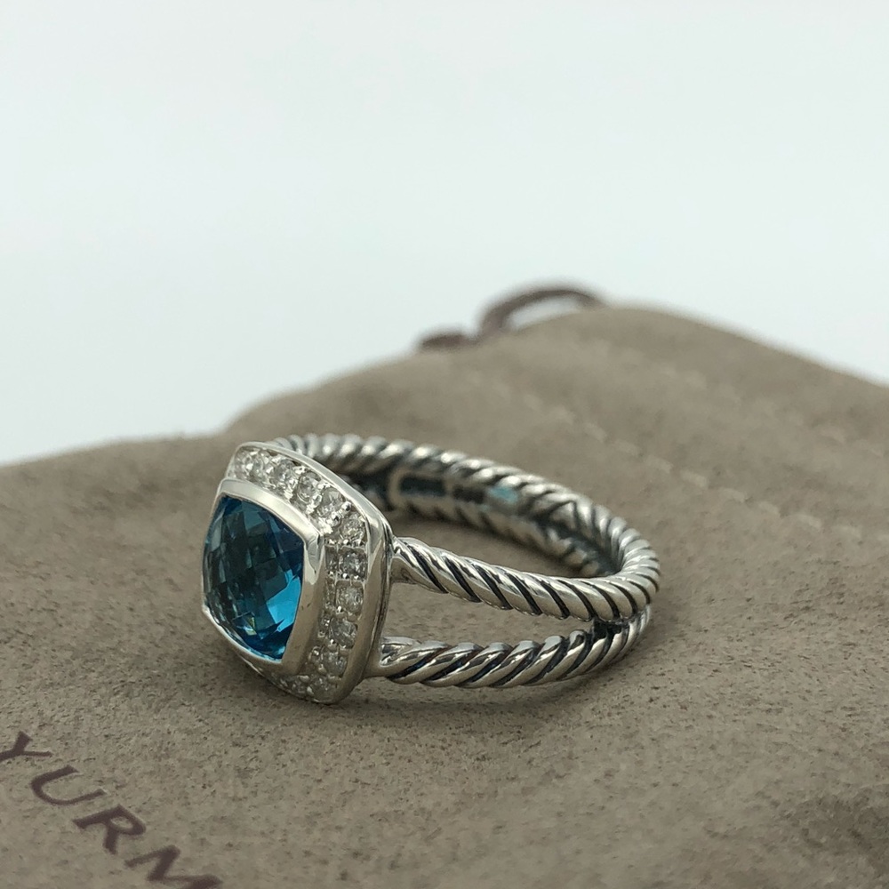 David Yurman Petite Albion Blue Topaz Ring Size 7
